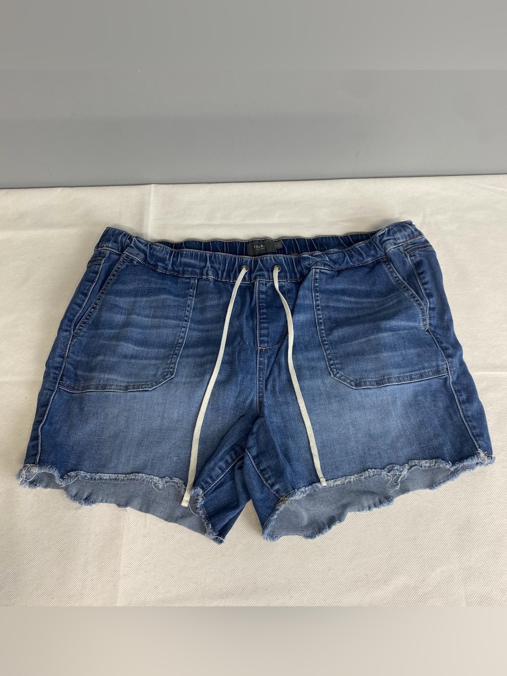 Torrid Womens Jean Shorts Sz 2 (2X) Blue Hi Rise 5 Inch Tie Waist Frayed Hem